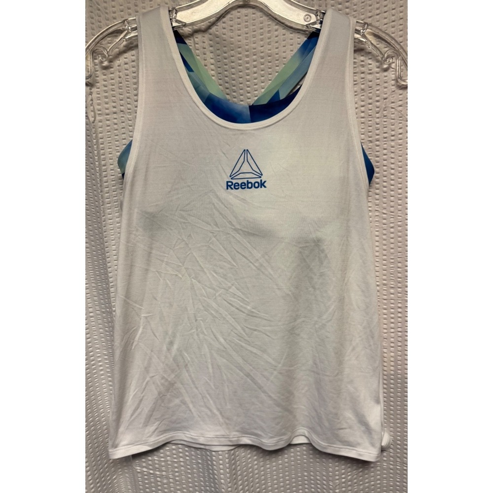Reebok  Graphic Tank Top‎ With Built In Bra XL 14-16 New with Tags White Blue